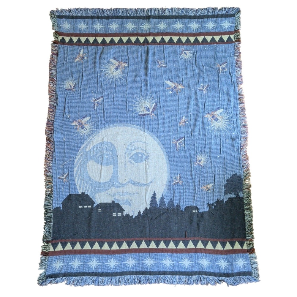 Vintage Celestial Blanket Moon Reversible Zodiac Astrology Whimsigoth Goth
